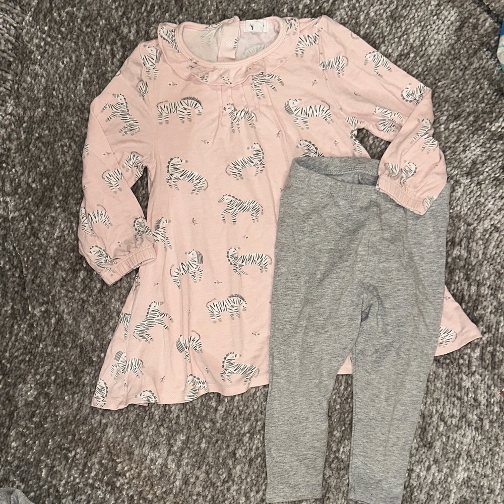Angel Dear Pink Zebra Print tunic top/Dress with Gray Leggings 12/18mo